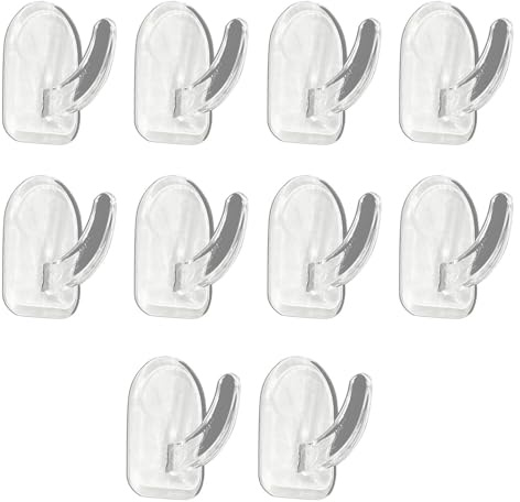 Yelvornic 10 PCS Self Adhesive Clear Plastic Wall Hooks, Acrylic No Trace Sticky Hooks, Waterproof No Drill Utility Hooks for Kitchen, Bathroom, Door & Home Organisation
