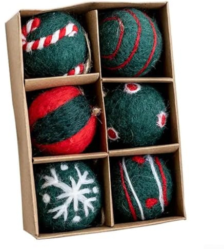 Set di palline in feltro di lana per albero di Natale e decorazione della casa, include corda di canapa da appendere, ornamenti creativi e robusti per uso stagionale e per feste (A)
