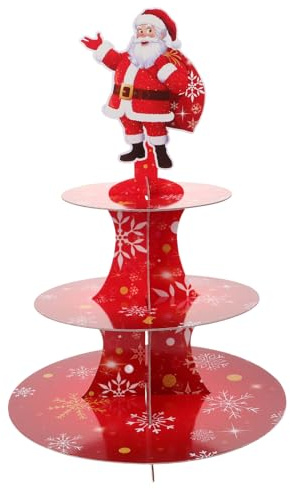 Ipetboom Santa Claus 3-Tier Paper Cake Stand Xmas Cupcake Display Holder Festival Tiered Dessert Rack for Birthday Party