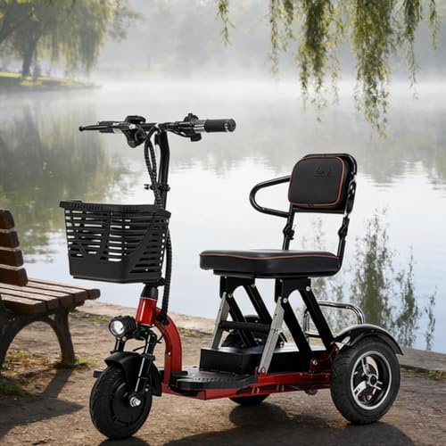 Elektromobil Klappbar, Seniorenmobil mit 3 Rädern, 60 km Reichweite, mit großer Reichweite, Korb, Autolicht, für Senioren Erwachsene Behinderte Ältere,001,25ah