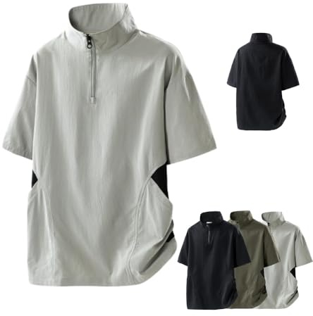Half Zip High Neck Fishing Shirt Short Sleeve Golf Shirt Pullover Windproof Water Resistant Wind Rain Shirts for Men