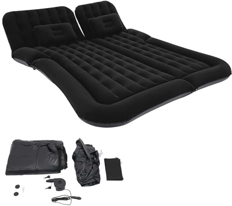 ROGONPDK Auto Luftbett Luftmatratze Rücksitz Aufblasbares Kissen & Pumpe, Tragbare Doppelbett Luftmatratze, Aufblasbare Matratze für Camping, Reisematratze, für SUV/LKW (Schwarz)