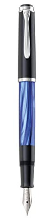 Pelikan Füllhalter Classic 205, Blau-Marmoriert, Feder EF (extra-fein), hochwertiger Kolbenfüller im Geschenk-Etui, 801959