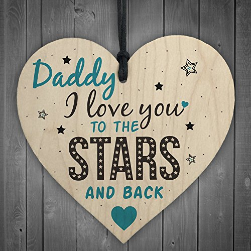 Red Ocean Love You Stars & Back Fathers Day Dad Daddy Shabby Chic Wooden Hanging Heart Sign Gift Birthday Present