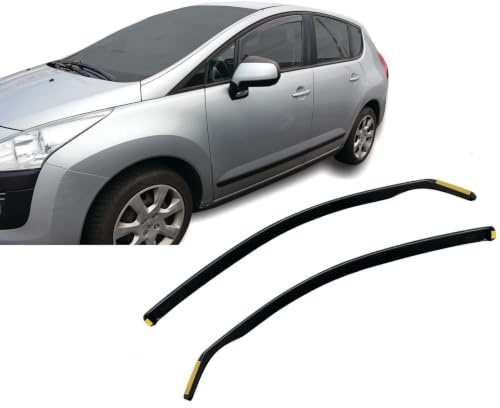 J&J AUTOMOTIVE HEKO Déflecteurs pour Peugeot 3008 2009-2016, 2 pièces | 2 déflecteurs HEKO pour Peugeot 3008, PMMA 3 mm, gris fumé, canal de vitre.