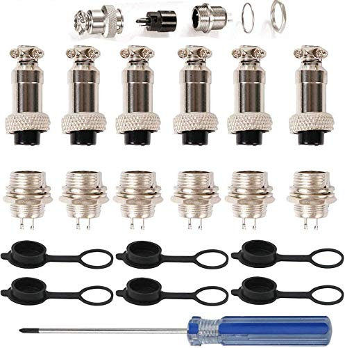 RUNCCI-YUN 6Pcs GX16 2-Pin Connettore aviazione 2 pin 5A Maschio Femmina Plug Metallo Connettore pannello Presa spina con Gomma Berretto