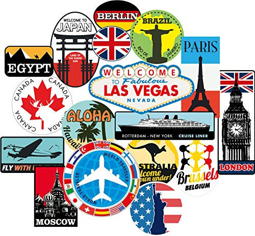 Luggage stickers 17pcs suitcase patches vintage travel labels retro vintage graffiti iphone car stickerbomb style vinyl decals door skateboard cafe fridge patches
