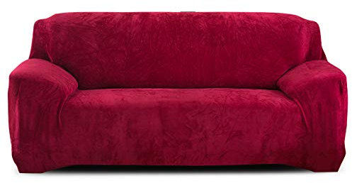 PETCUTE Copridivano elasticizzato Fodere per divano in velluto Copridivano spesso 2 posti Vino rosso