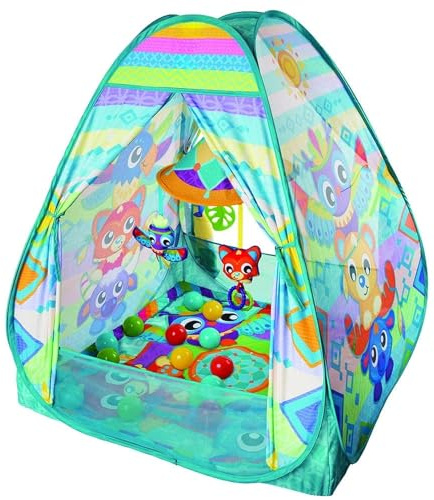 Playgro Convert Me Teepee Ball Activity Spieldecke (ab Geburt), auch verwendbar als Zelt/Indianer Tipi oder Bällebad (ab 1 Jahr), mit Spielzeug und 30 bunte Bälle, Mehrfarbig