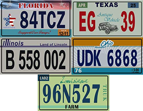 OPO 10 - Set of 5 USA car registration plates in metal - replicas of real American plates (v4)