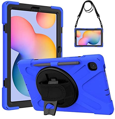Gerutek Funda Anticaída para Samsung Galaxy Tab S6 Lite 10.4 Pulgadas (2024/2022/2020), (SM-P620/P625, SM-P613/P619/P610/P615), Carcasa Rugosa con Soporte 360° Giratorio, Correa de Mano/Hombro, Azul