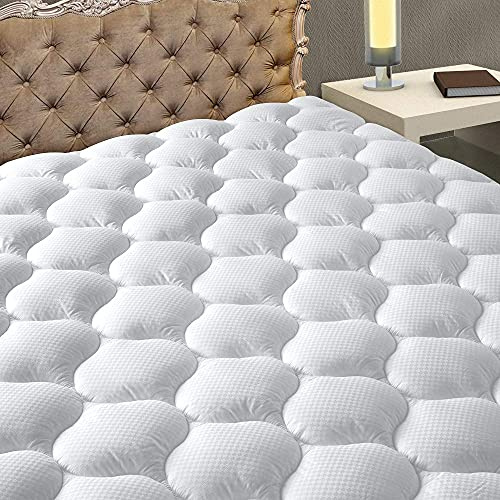MATBEBY Bettwäsche, gesteppt, King-Size-Matratzenauflage, kühlend, atmungsaktiv, flauschig, weich, dehnbar bis zu 53,3 cm tief, King-Size-Größe, weiß, Matratzenauflage Matratzenschoner