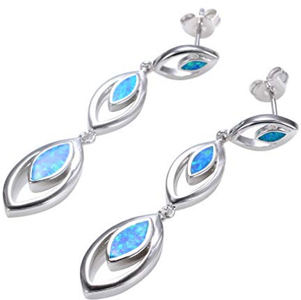 YAZILIND 925 Sterling Silber Blau Feuer Opal Ohrringe Horse Eye Long Dangle Ohrringe für Mädchen und Frauen