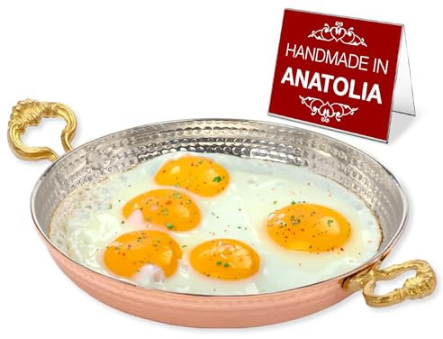 Gehämmerter Kupfer-Chef-Pfanne, Handgefertigte Authentische Rote Bratpfanne, Türkische Eier-Omelett-Pfanne, Kochgeschirr Sahan (24 cm - 9,4 Zoll)