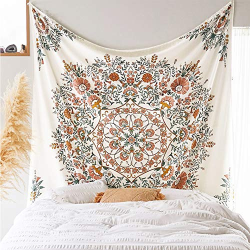 LANG XUAN Mandala Tapisserie Wandbehang Blume Psychedelische Tapisserie Wandbehang Dekor für Wohnzimmer Schlafzimmer Böhmischer Pflanzendruck (Grün, 130 x 150 cm)