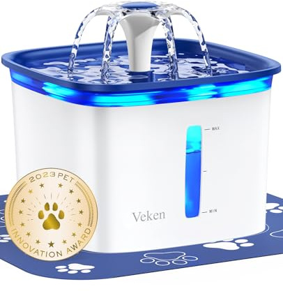 Veken Innovation Award Winner 95oz/2.8L Pet Fountain, Automatic Cat Water Fountain Dog Water Dispenser with Replacement Filters for Cats, Dogs, Multiple Pets (Blue, Plastic)