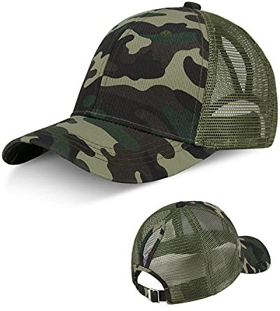 LIVACASA Baseball Cap Damen Pferdeschwanz Mesh Basecap Baseball Hut Atmungsaktiv Cappi Sonnenhut Sonnenschutz Mädchen Kappe schildkappe Schirmmütze Cappy Kopfumfang 52-61cm Camouflage-A