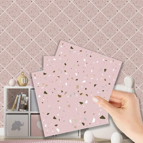 WALPLUS Lot de 48 autocollants muraux en terre cuite rose métallisé argenté pour carrelage de cuisine, salle de bain, transfert, dosseret 15 cm