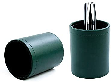 DELMON VARONE - Stifteköcher aus veganem Kunstleder Grün - Stiftebecher mit PU Innenverkleidung & rutschfester Vliesunterseite - Design Stiftehalter rund für Schreibtisch & Büro elegant, edel