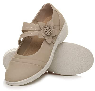 AJVANI Flat Grip Sole Padded Mary Jane Hook&Loop Comfort Shoes Size 7 40