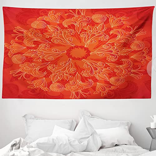 ABAKUHAUS Red Mandala Wandteppich und Tagesdecke, Vibrant Gekritzel-Kunst aus Weiches Mikrofaser Stoff Waschbar ohne Verblassen Digitaldruck, 230 x 140 cm, Scharlachrot Orange