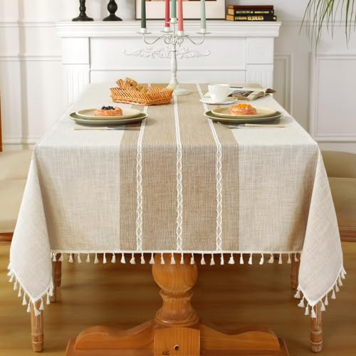 Laolitou Rustikale Tischdecke, Baumwollleinen, wasserdicht, waschbar, Tischdecken für Küche, Esszimmer, Party, Urlaub, Weihnachten, Buffet, Kaffee-Linien, rechteckig, 140 x 250 cm, 8–10 Sitzplätze