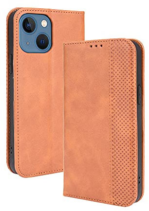 RonRun per Cover Apple iPhone 13 Custodia pieghevoli con Supporto Stand e Slot Porta Carte Case a portafoglio magnetica in pelle PU Adatto per Apple iPhone 13 Marrone