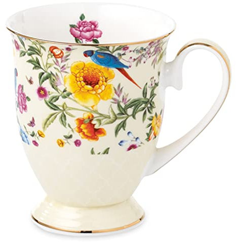 Eplze YBK Tech Bone China Coffee Mug, Vintage Tea Cup - Classic Flower Patterns (Yellow)