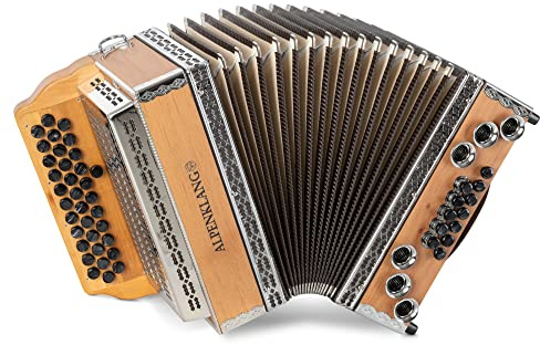 Alpenklang Pro Learn 23 Harmonika G-C-F, Steirische Harmonika, 3-reihig | Stimmung: G-C-F, Gekoppelter X-Bass (Wechselbass für die 1.Reihe), 6 Helikonbässe, 2-chörig, 35 Knopftasten + 1 Zusatzton