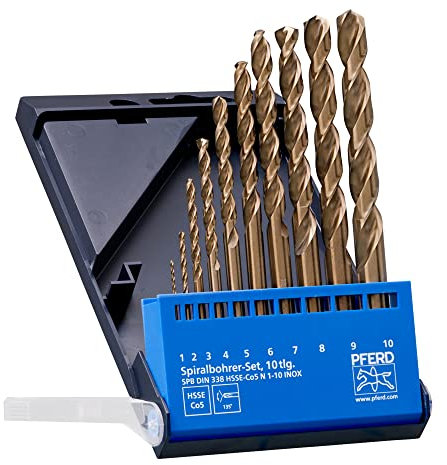 PFERD Spiralbohrer-Set INOX, 10-tlg. | Ø 1-10 mm, HSS-E Co5 N, DIN 338, 135° | 25298002 - für zähe und harte Werkstoffe