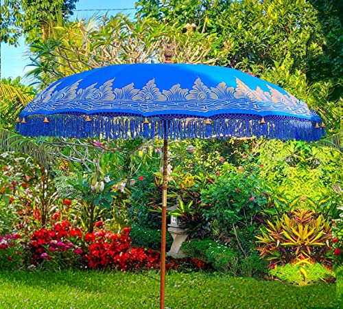 La Vida en Led Balinesischer Sonnenschirm, Blau oder Türkis, 3 m, Durchmesser Paradise Luhur, blau, XX-Large