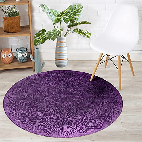 Chickwin Teppich Rund rutschfest, Mandala Stil Teppiche für Wohnzimmer Moderne Groß Flanell Flauschig Weich Fußmatte Waschbar für Schlafzimmer Kinderzimmer Küche (Lila,Durchmesser 80cm)