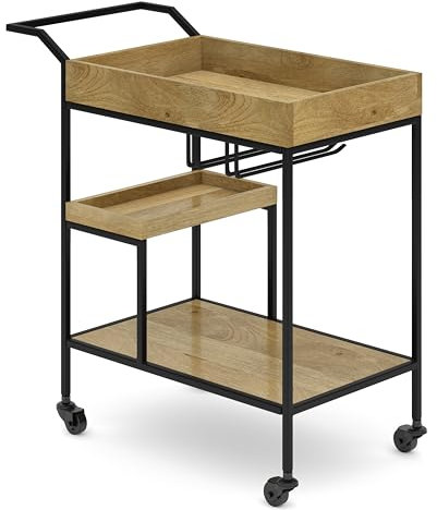 SIMPLIHOME Barnes Barwagen aus massivem Mangoholz, industriell, modern, 73,7 cm breit, für Wohnzimmer, Esszimmer und Küche