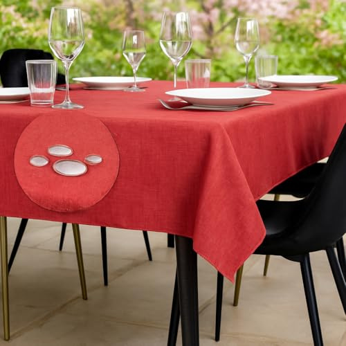 Flowen Nappe Anti Tache 140x140 Rouge Protection de Table Polyester d'Intérieur et d'Extérieur Fabriqué en Italie