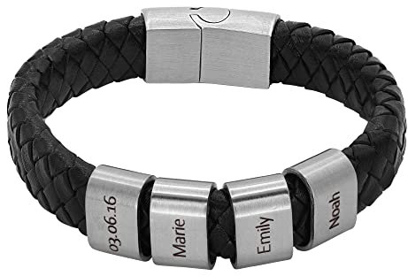 Heideman Armband Herren aus Leder schwarz matt - Lederarmband Titus mit silberfarbenen Gravurplättchen für Männer - Personalisiertes Geschenk