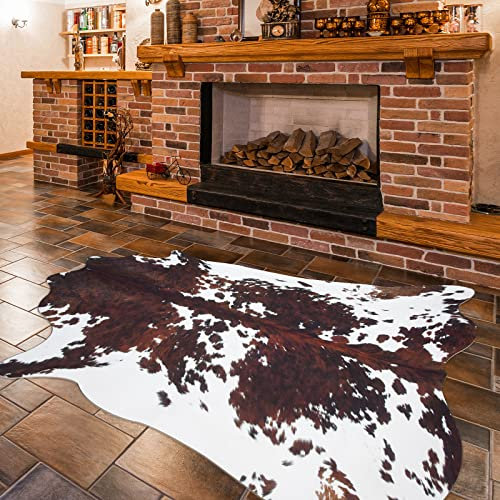 Guyi Rare Kuhfell-Teppich, groß, 18 x 150 cm, rustikal, schick, Western-Teppiche für Schlafzimmer, Wohnzimmer, Esszimmer, brauner Tierteppich, Kuhdruck, rutschfest, Dunkelbraun