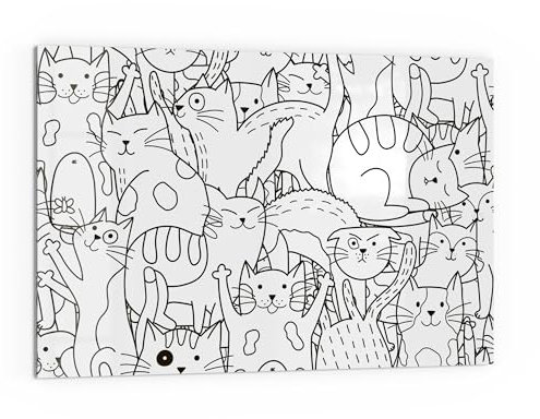 DEQORI Küchenrückwand Glas | Motiv Comic-Katzen | 60x40 cm | Bad- oder Herd-Rückwand | Herdblende Spritzschutz für Küche & Badezimmer | Moderne Deko für Fliesenspiegel