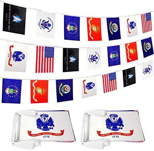 LoveVC 2 Set Militärflaggen-Banner, Schnur, Armee, alle Zweige, Wimpelkette für Gedenktag, Veteranentag, Dekorationen, 1,8 m, 42 Flaggen