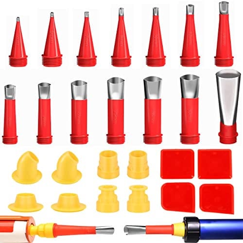 Moollyfox 27 Stück Edelstahldüsen Silikon, Edelstahl Dichtungsdüse Silikondüsen, Einteiliger Dichtmittel Abdichten Düsen, Dichtungsfinisher Silikon Düse, Silikonfugen Set mit Basen und Abzieher