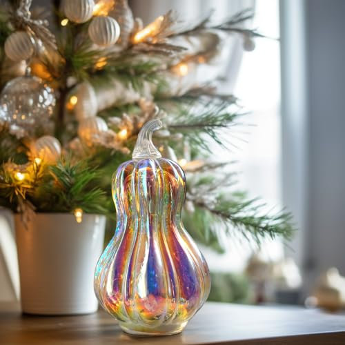 hvfun Bunter Quecksilberglas-Kürbis mit integriertem LED-Licht – verschönern Sie Ihre Herbstdekoration mit magischem Glühen, perfekte Erntefest-Dekorationen und Geschenk
