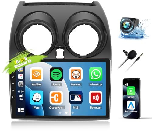 CAMECHO Android 13 Car Radio for Nissan Qashqai J10 (2006-2013) with Wireless Apple Carplay Android Auto, 2+64GB 9 Touchscreen Car Radio with GPS Navigation HiFi Bluetooth FM RDS + Reversing Camera
