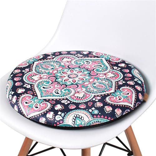 FANSU Sitzkissen Rund Memory Foam, Waschbare Memory Schaum Stuhlkissen für Zuhause, Küche, Esszimmer, Garten, Büro Innen/Outdoor Sitzpolster (33x3cm,Rosa Blume)