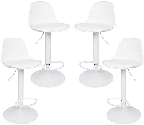 Willonin Tabourets de Bar avec Dossier et Repose-Pieds,Réglable en Hauteur et Rotative à 360°,Chaises de Bar Cuisine en pulvérisation, Coussin en PU, tabourets de Bar (4, Blanc)