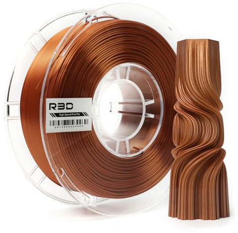 R3D PLA Pro Silk Copper Hochgeschwindigkeits-Filament, 1,75 mm, 1 kg, 3D-Drucker-Filament für 30-600 mm/s Hochgeschwindigkeitsdruck, Maßgenauigkeit +/- 0,02 mm, 1 kg Kunststoffspule, kompatibel mit