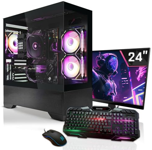 SYSTEMTREFF Gaming Komplett PC Set AMD Ryzen 7 5800X 8x4.7GHz | Nvidia RTX 5060 TI 16GB | 1TB M.2 NVMe | 32GB DDR4 RAM | Windows 11 | 24 TFT Monitor | Desktop Paket Computer für Gamer, Gaming