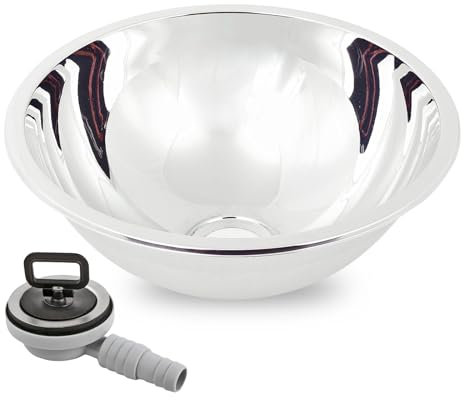 Évier rond en acier inoxydable 30 cm, profondeur 14 cm avec bonde – Lavabo encastrable pour caravane, camping-car