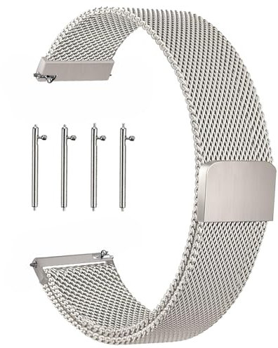 KUBFDL Edelstahl Mesh Uhrenarmband 14mm 16mm18mm 20mm 22mm 24mm Armband Magnetverschluss Schnellverschluss Smartwatch Ersatzarmbänder für Damen Herren