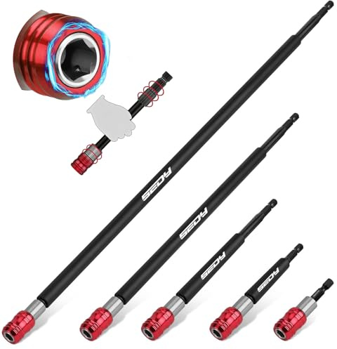 5-Piece 2, 4, 6, 12, 17 Extra Long Magnetic Screwdriver Bit Holders, 1/4 Inch Hex Shank Quick Release Extension Adapter, Durable CR-V Steel, Universal Fit for Impact Driver Bits