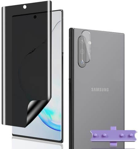 Phlleyaa Pellicola Protettiva per Galaxy Note 10 Plus, 1 Pezzi TPU Privacy e 1 Pezzi Vetro Fotocamera, Installazione Facile, Anti-Spy, Ultra resistente per Galaxy Note 10 Plus Vetro Temperato