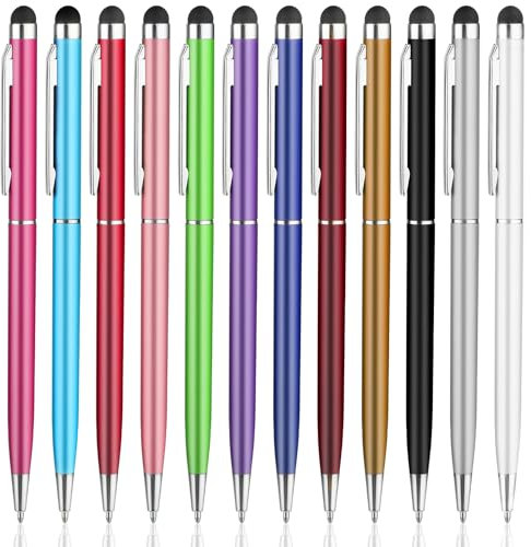 Giantree 12 penne stilo 2 in 1 per touch screen con penne a sfera, punta in silicone ad alta sensibilità, pennino universale durevole per telefoni cellulari e tablet, inchiostro nero